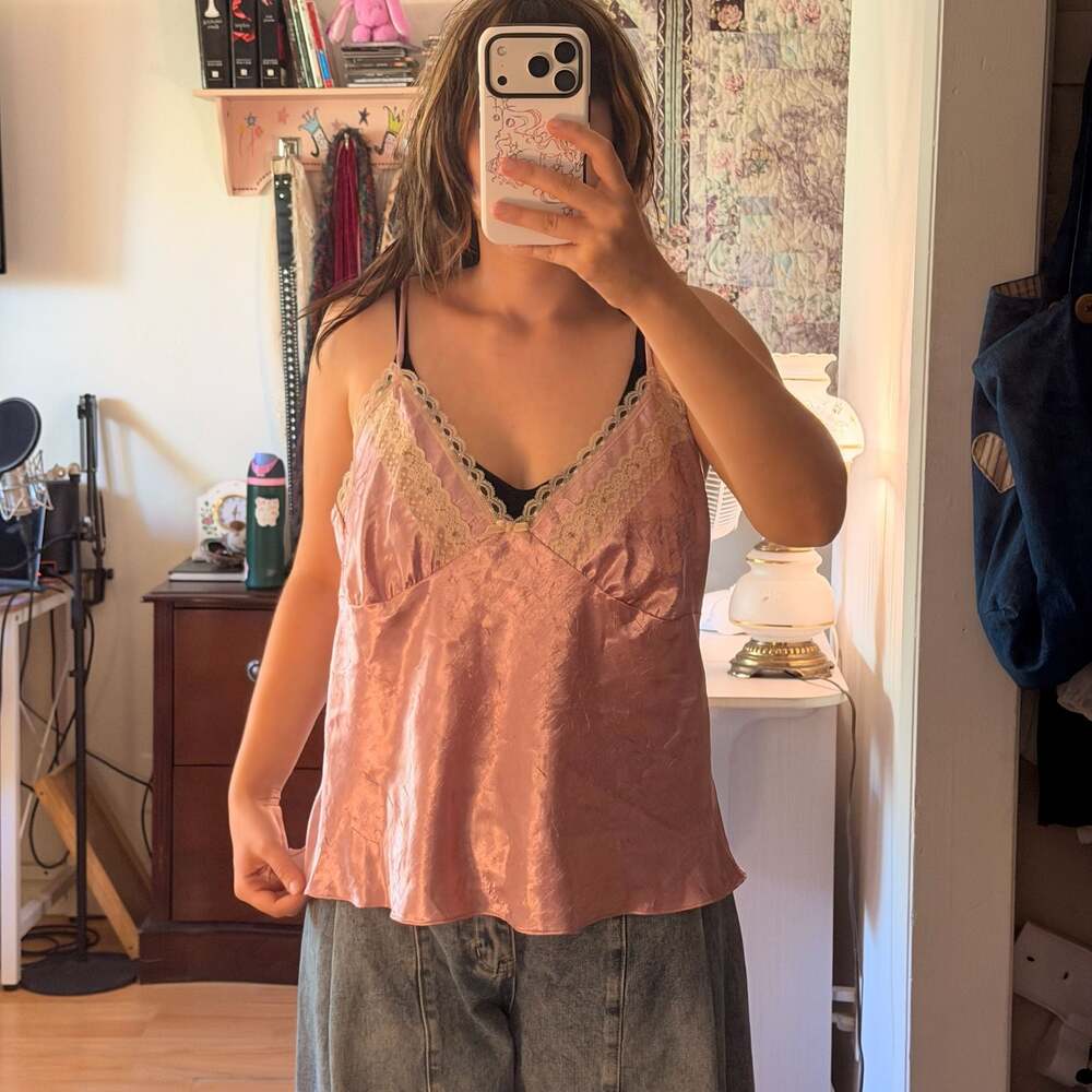 Secret Treasures Pink Dusk Satin Lace Trim Sleepwear Camisole Tank Top Large